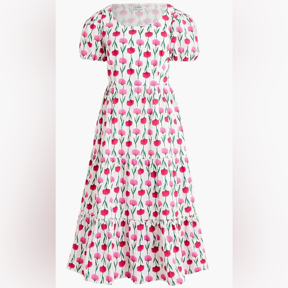 J. Crew Size 12 Tiered Poplin Puff-Sleeve Midi Dress